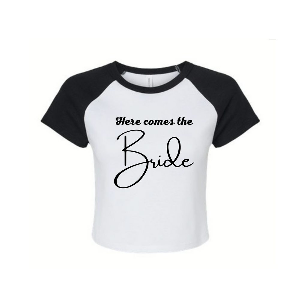"Here Comes the Bad Decisions" Baby Baseball Crop Tee — Bachelorette Party Shirt
