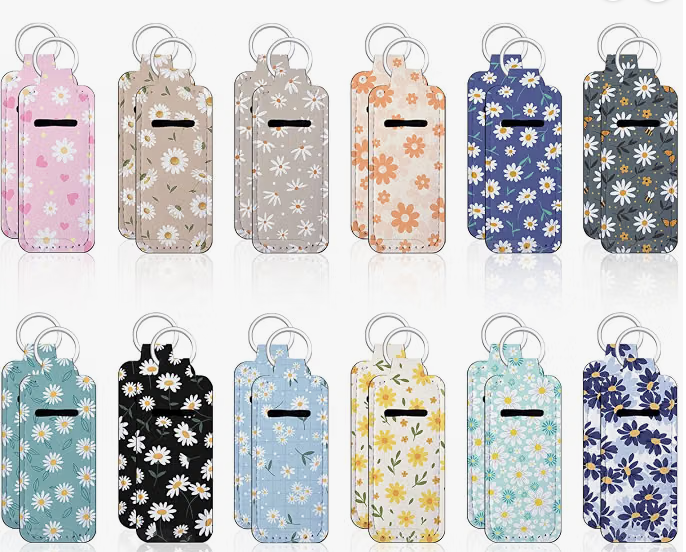 Floral Lip Balm Holder Keychain with Double-Heart Clasp