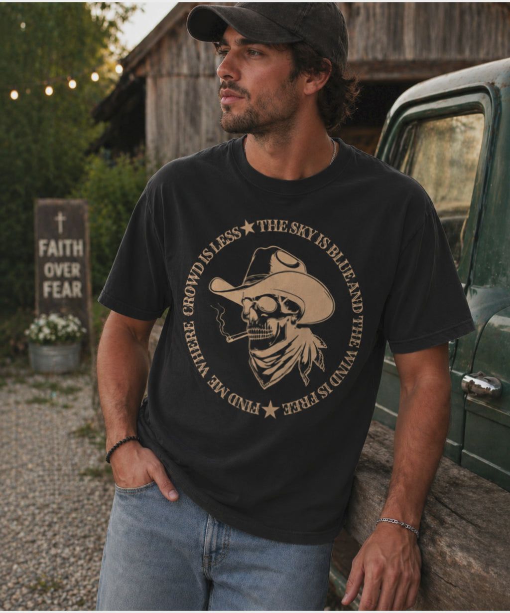 Find Me Where the Crowd is Less Vintage Skull Tee